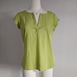 Banana Republic top / blouse v neck pocket cap sleeves green yellow